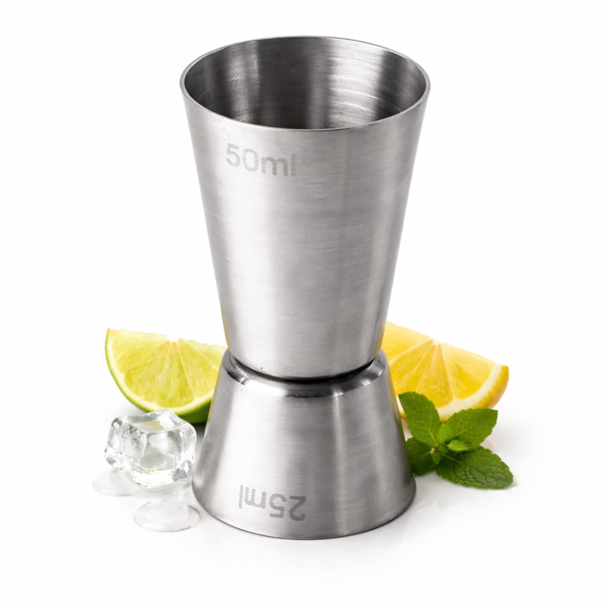 bar@drinkstuff Stainless Steel Jigger Spirit Measure 25ml/50ml – Double Cocktail Shot Measure for Accurate Pouring, Brushed Finish Bar Tool for Home & Professional Use