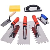 7Pcs Square Notched Tile Trowel Set,Stainless Steel Tile Tools (Notch Size: 5/32" &amp; 5/16" &amp; 1/2"),Includes Rubber Grout Float,Grout Sponge,Margin Trowel,Edger,Idea for Tiling Installation Grouting