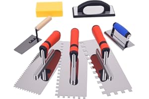 DIGNEW 7Pcs Square Notched Tile Trowel Set,Stainless Steel Tile Tools (Notch Size: 5/32" & 5/16" & 1/2"),Includes Rubber Grout Float,Grout Sponge,Margin Trowel,Edger,Idea for Tiling Installation Grouting