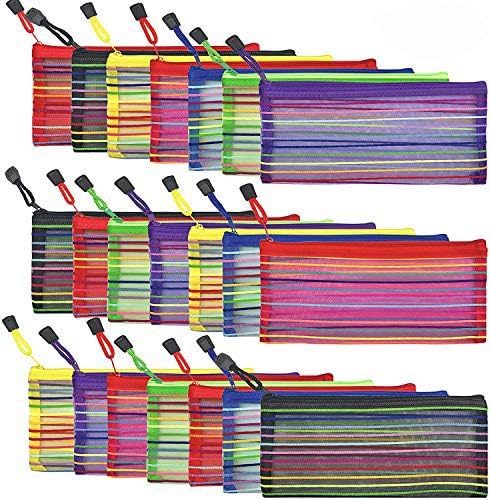 21 PCS 7 Colors Zipper Mesh Pouch to Storage Stationery Supplies Cosmetics Travel Accessories