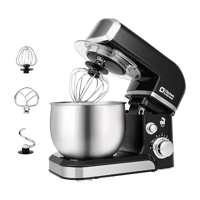 Kitchen in the box Stand Mixer,3.2Qt Small Electric Food Mixer,6 Speeds Portable Lightweight Kitchen Mixer for Daily Use with Egg Whisk,Dough Hook,Flat Beater (Black)