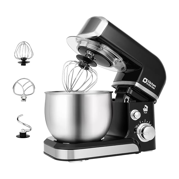 KITCHEN IN THE BOX STAND MIXER,3.2QT SMALL ELECTRIC FOOD MIXER,6 SPEEDS PORTABLE LIGHTWEIGHT KITCHEN MIXER FOR DAILY USE WITH EGG WHISK,DOUGH HOOK,FLAT BEATER (BLACK)