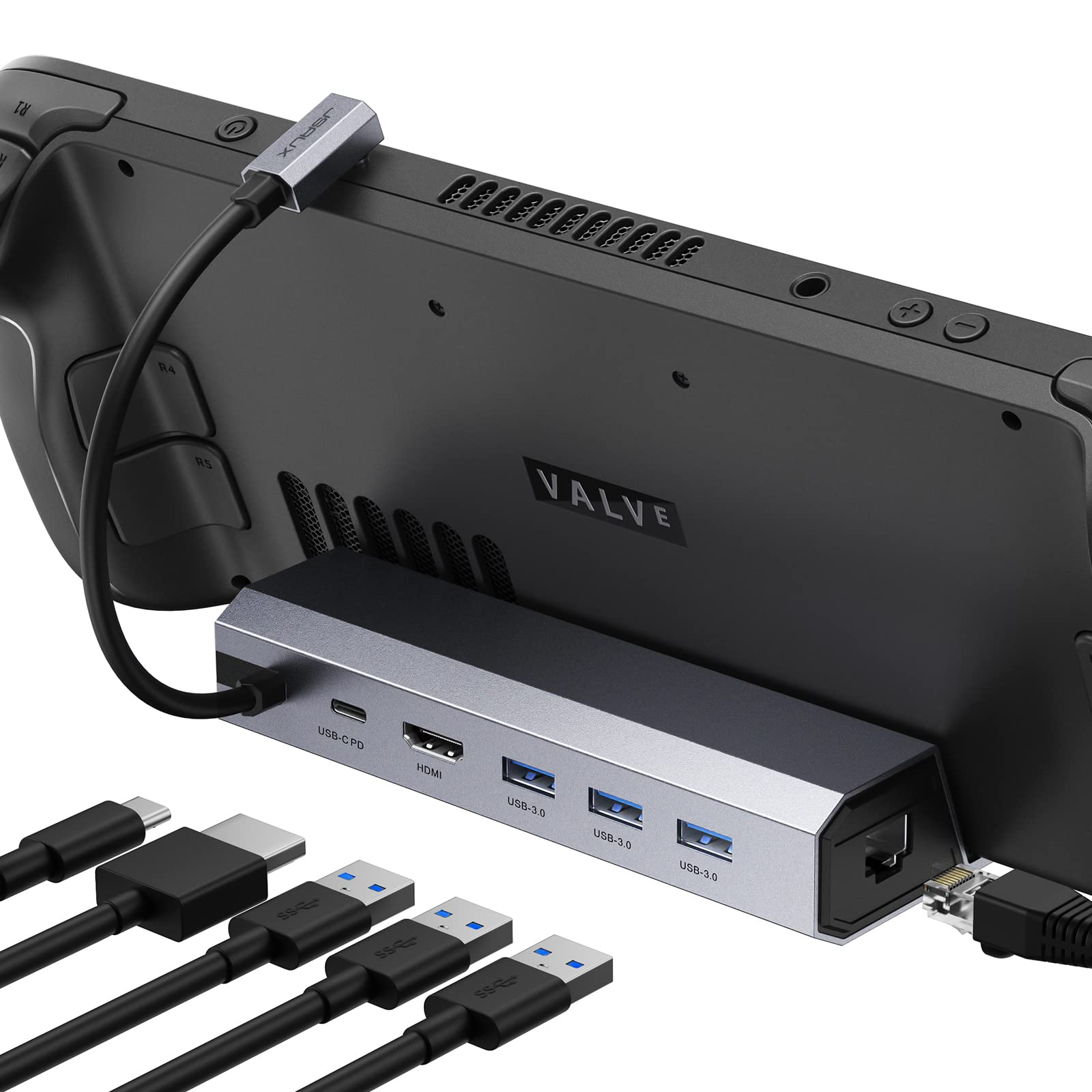 Photo 1 of JSAUX Docking Station for Steam Deck/ROG Ally/Legion Go/MSI Claw, 6-in-1 Steam Deck Dock with HDMI 4K@60Hz, Gigabit Ethernet, 3 USB-A 3.0 and 100W Charge, Compatible with Steam Deck OLED-HB0603