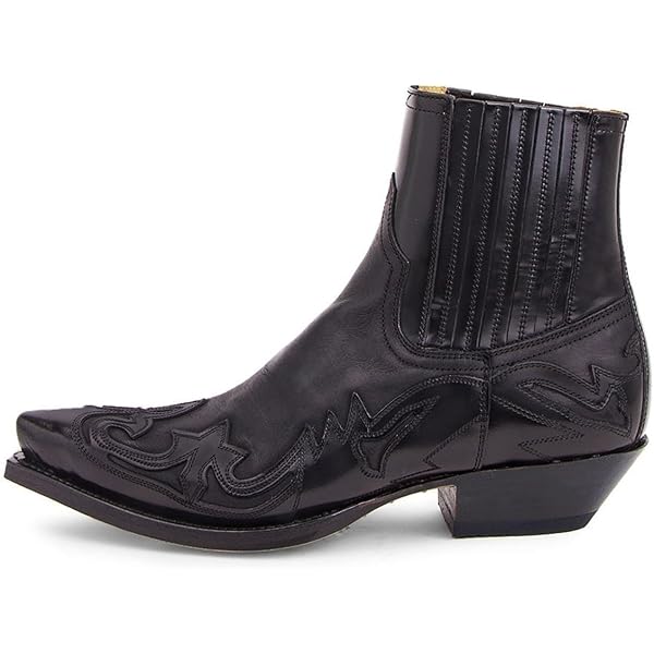 Men\'s All Black Slip On Western Boots With Chic Embroidered Durable Short Boot Amazon.com | Men main image 2