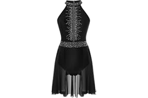 HULIJA Women's Glittery Rhinestone Lyrical Dance Costume Ballet Leotard Modern Contemporary Dancewear