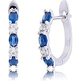 925 Sterling Silver Gemstone Hoop Earrings with CZ | Secure Clasp Birthstone Hoop Earrings for Women | Hypoallergenic 20MM Sapphire Ruby or Emerald Earrings by MAX + STONE