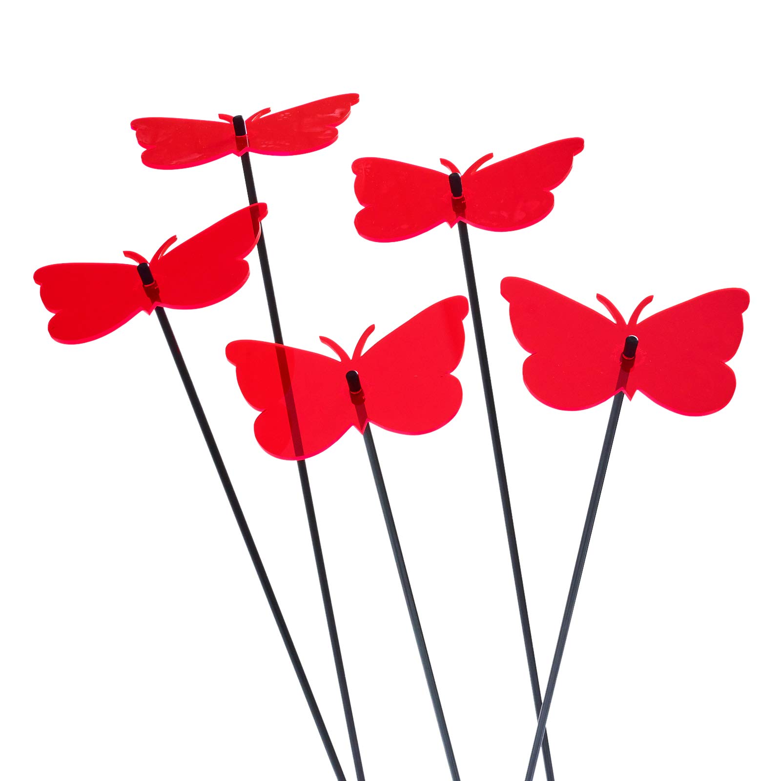 Sun Catcher Garden Decor Glowing Gatekeeper Butterfly Set of 5 Large Garden Stakes 75cm, 29.5 inch high Outdoor Yard Lovely Gardeners Gift, Colour:Red