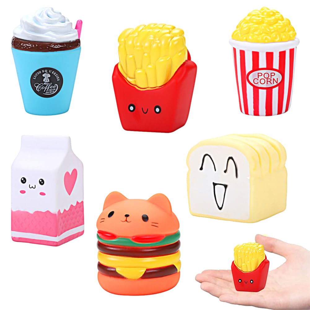 6 pcs Squishy Toys,Jumbo Snack Squishies,Stress Relief,Snack Anti Stress Toy,Donut Ice Cream Pop Corn Squeeze Toy for Kids and Adults