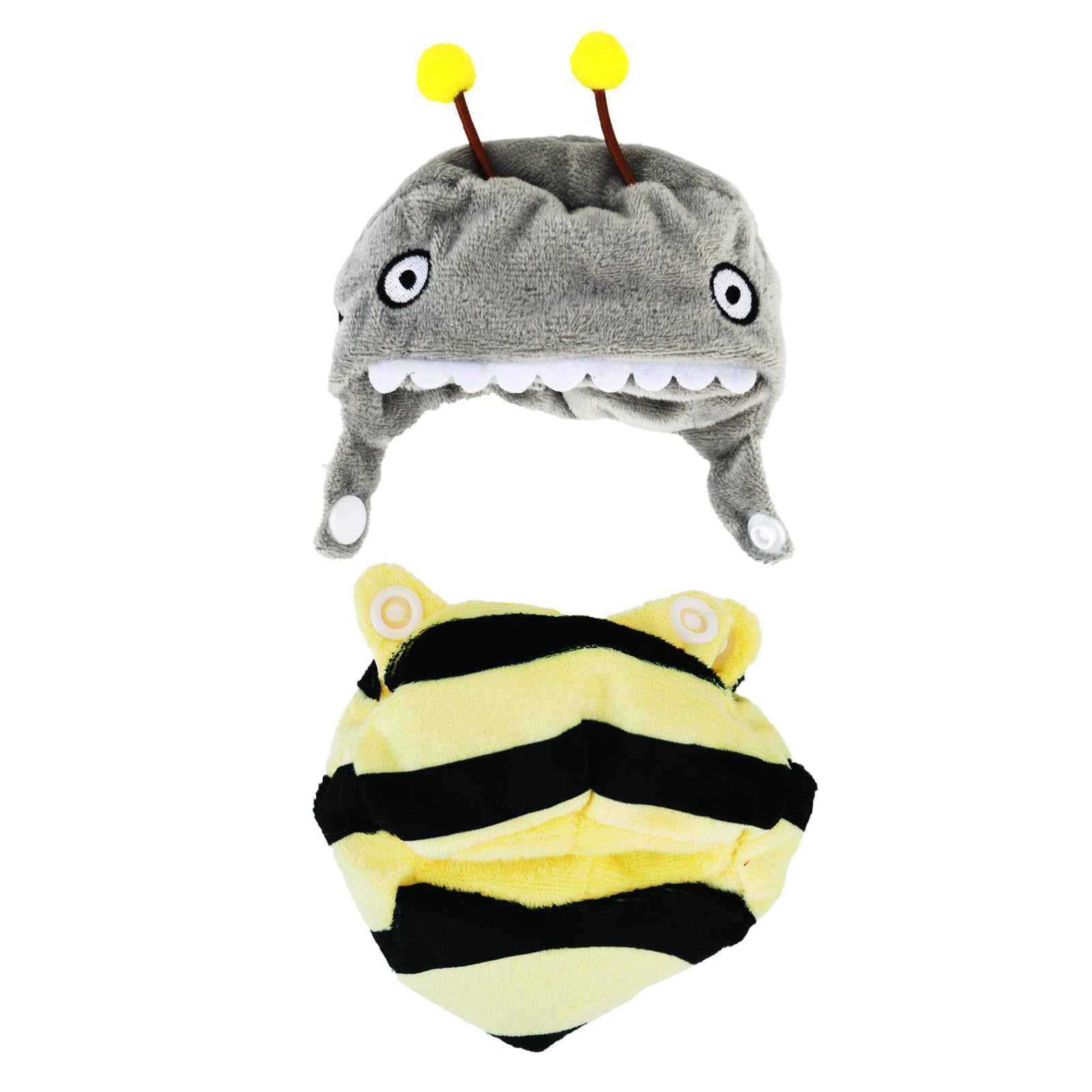 BOXOB Honeybee Style Doll Clothes, Adorable Costume Outfit Set for 15cm Sitting & 17cm Standing Plush Doll Accessories Including Shark Bee Hat and Yellow Black Strip Clothes