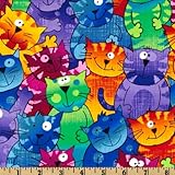 Timeless Treasures Cats & Dogs Happy Cats Multi Fabric By The Yard
