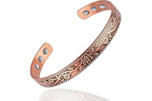 UtenoTureH Magnetic Copper Bracelet for Women, 6.5'' Adjustable Solid Copper Bracelet Jewelry（Retro Flowers）
