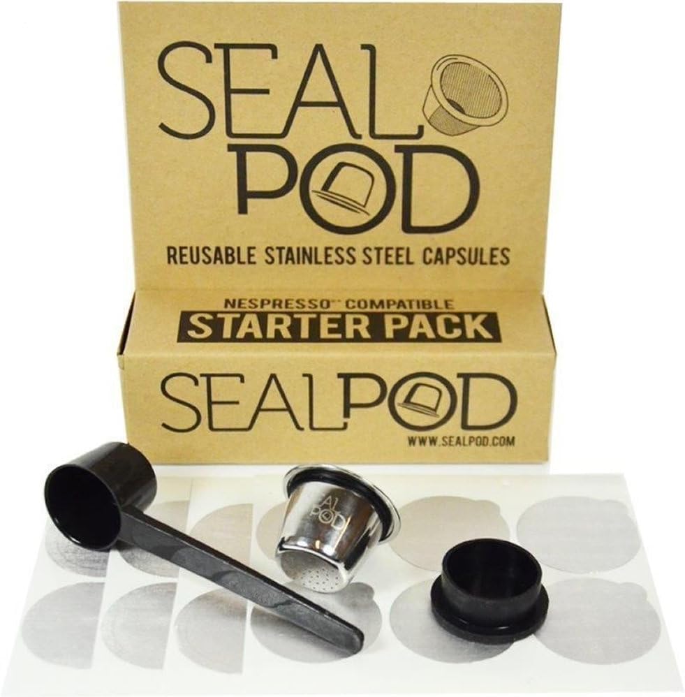 Reusable Nespresso Pods: Sealpod Stainless Steel Refillable Capsule for Nespresso Machines (OriginalLine Compatible) - Patented Design - Includes 1 Capsule, Espresso Lids
