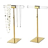 MCKECHSION Acrylic Jewelry Towers - Stainless Steel Long Necklace Stand, Adjustable Height Tabletop Jewelry Organizer for Home & Boutique