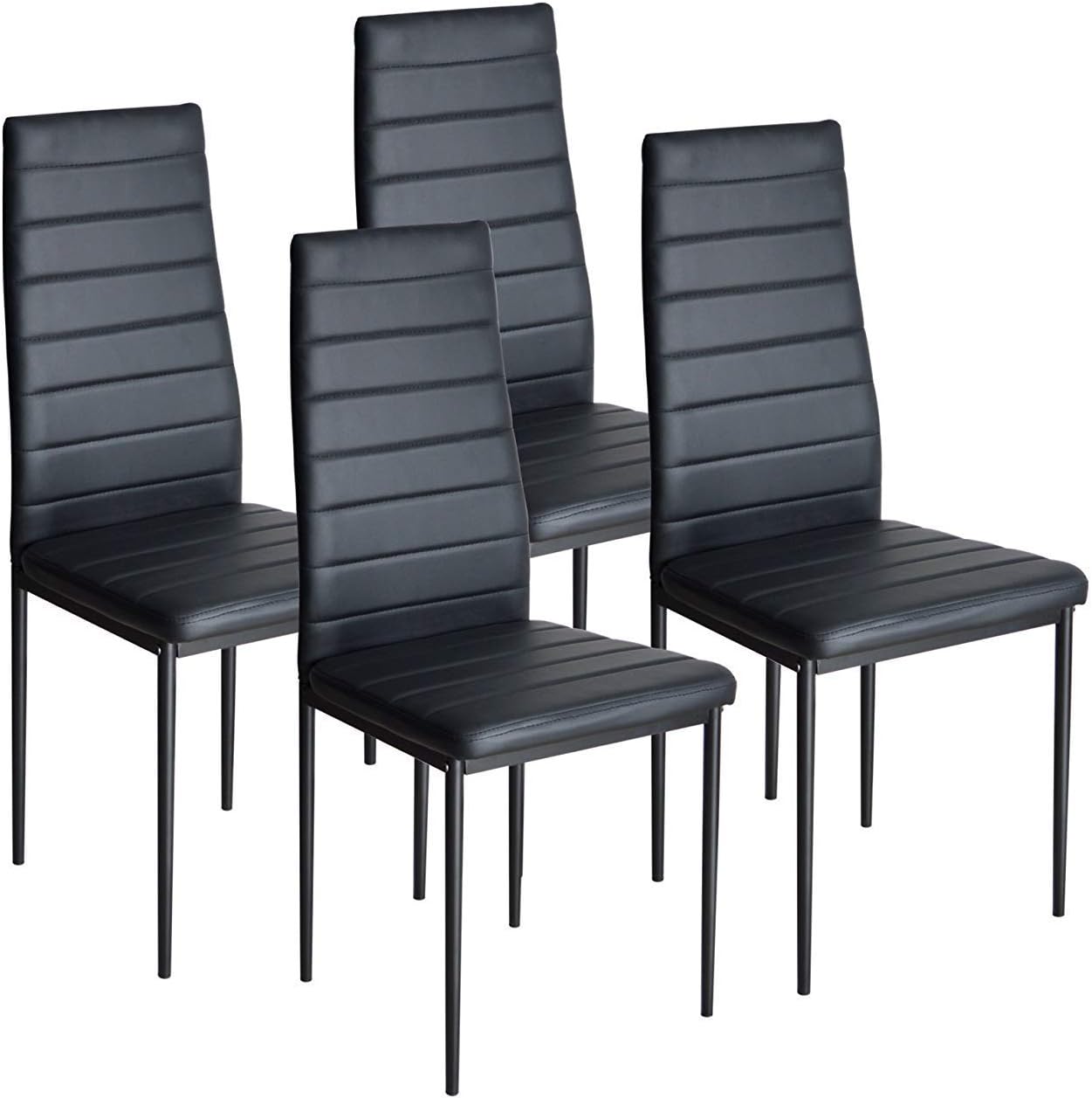 Black Dining Chairs Set of 4,High Back Faux Leather Padded Dining