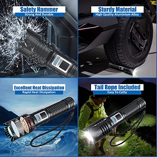 Zavuxo Rechargeable LED Flashlights high lumens,100000 Lumens Super Bright Tactical Flashlights,Waterproof Handheld Flashlight with 5 Mode,Built-in Battery,Zoomable for Emergencies Camping