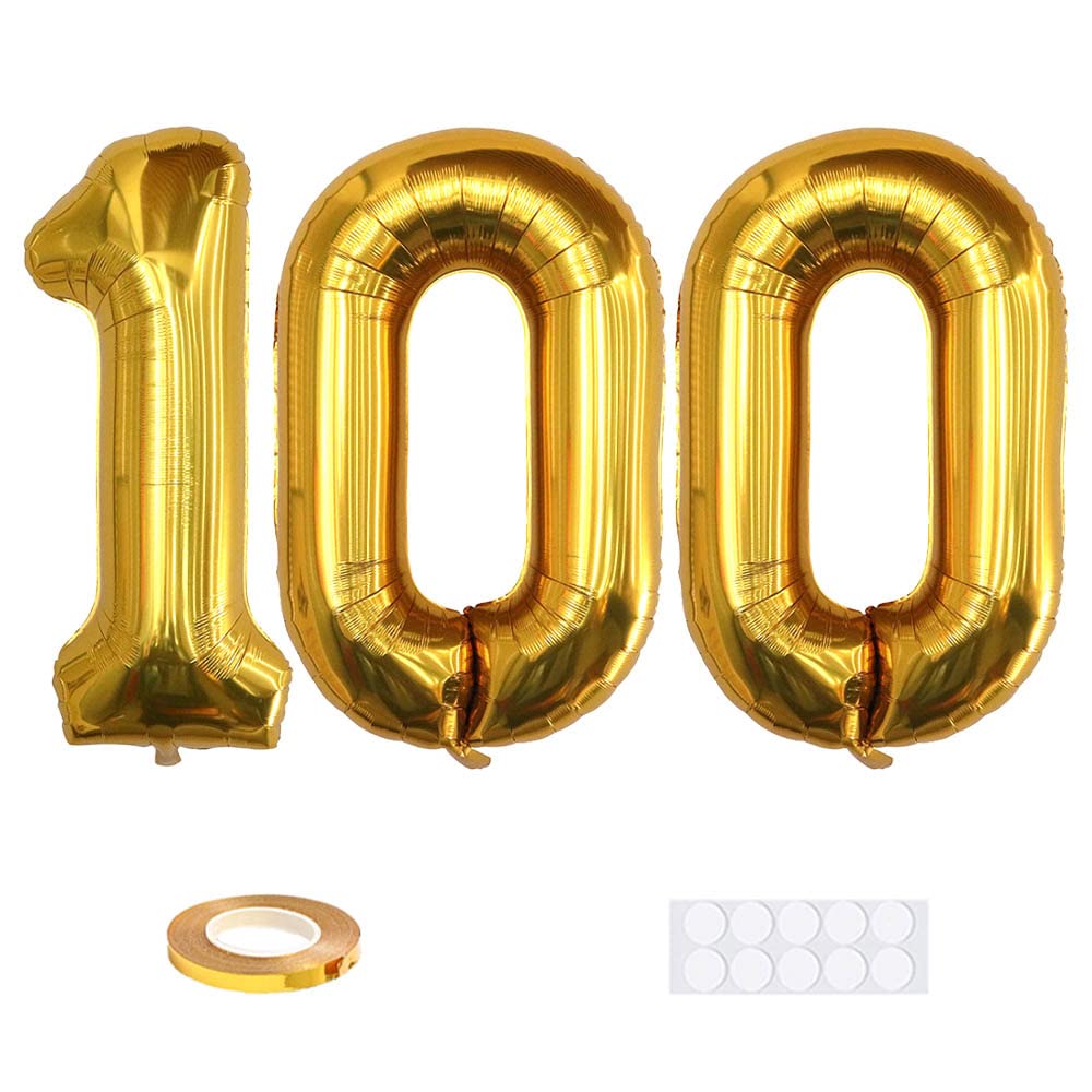 Xihuimay 40" Gold Number 100 Balloons, 2-Pack, Perfect for Birthday, Wedding, Anniversary Parties, Unisex, All Ages