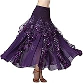 CISMARK Elegant Ballroom Latin Dance Party Long Swing Tiered Skirt for Women