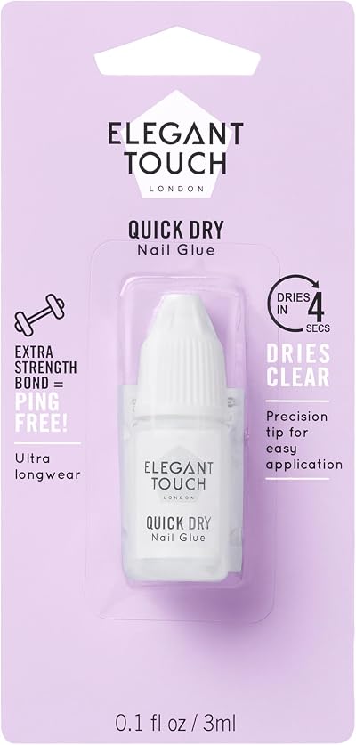 Elegant Touch Quick Dry Nail Glue 3ml Clear Pink False Nails Strong Hold