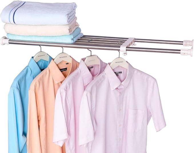 Hershii Expandable Closet Tension Shelf Rod Adjustable