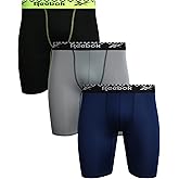 Reebok Mens Boxer Briefs - 3 Pack 9'' Inseam Stretch Performance Long Leg Mens Underwear Boxers with Contour Support Pouch