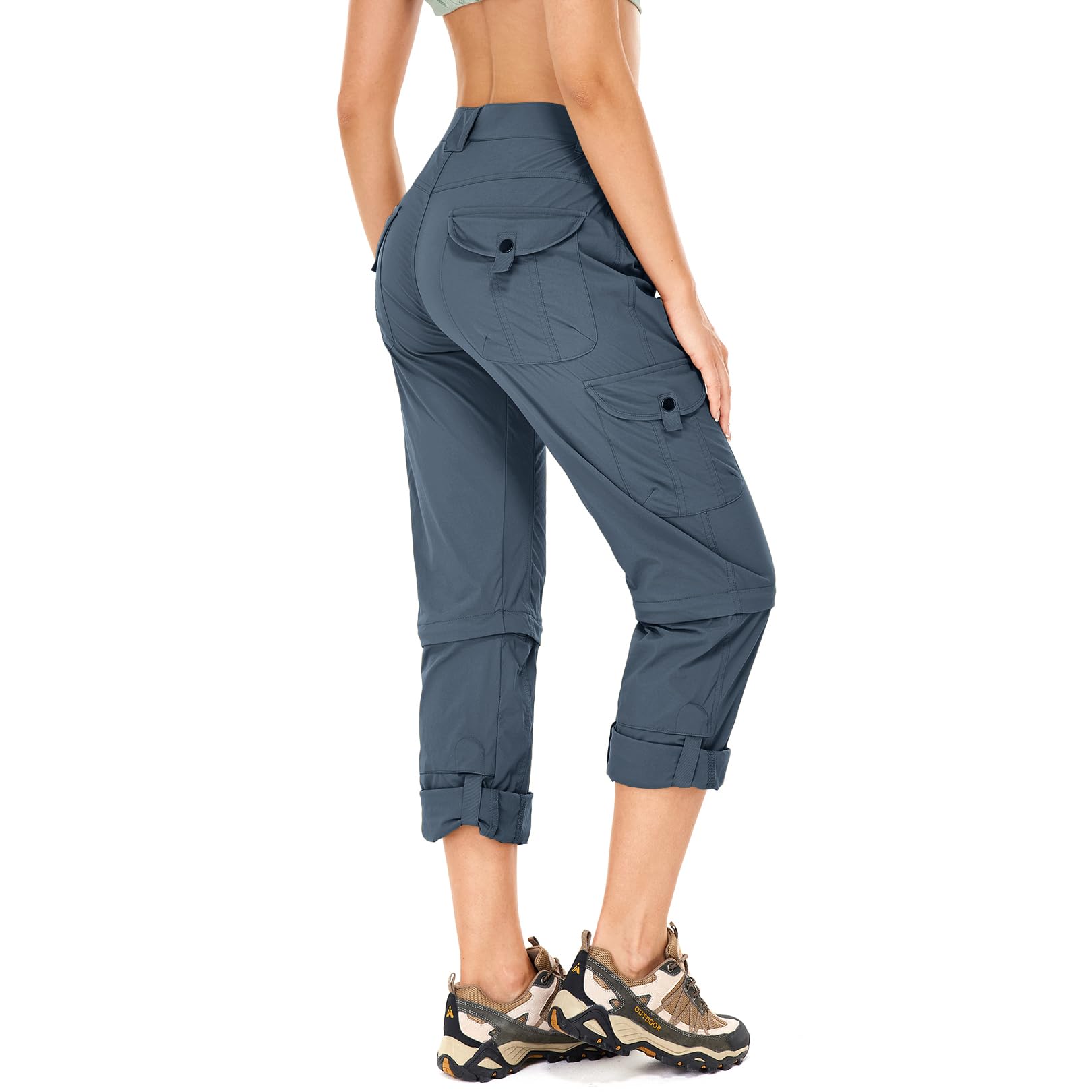 Condition photo showing New/Like New for women's hiking pants convertible quick dry lightweight zip off fishing safari pants #2193-dark grey-