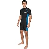 Men Sun Protective Sunsuit Full Body Swimsuit Short Sleeves UPF50+ Black Blue