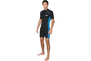 ECOSTINGER Men Sun Protective Sunsuit Full Body Swimsuit Short Sleeves UPF50+ Black Blue