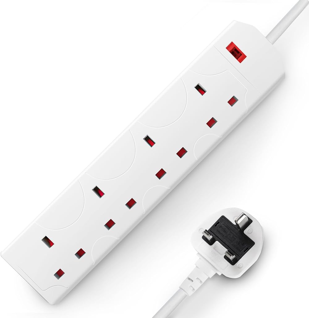 Desiretech White 4 Gang Extension Lead 1m UK Plug Wall Mountable
