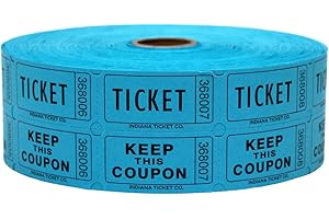INDIANA TICKET CO. 1,000 Blue Raffle Tickets Double Roll, Premium Quality 50/50 Raffle Tickets, Tickets for Events, Carnivals, Door Prizes, Drinks and More
