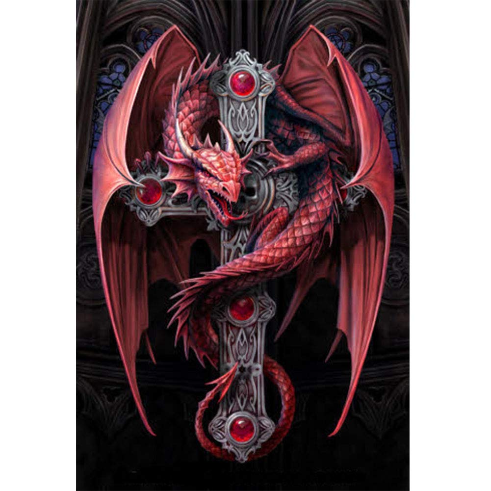 5D Diamond Painting Kits, Red Dragon Cross Animals WOWDECOR Full Drill DIY Diamond Art Cross Stitch Paint by Numbers