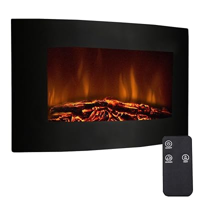 Tangkula 35" Recessed Electric Fireplace, Adjustable Electric Wall Mount Fireplace Heater with Remote Control, 750W-1500W, Black