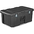 Sterilite Heavy Duty 16 Gallon Portable Plastic Footlocker Storage Container with Handles and Wheels for Dorms and Apartments, Flat Gray
