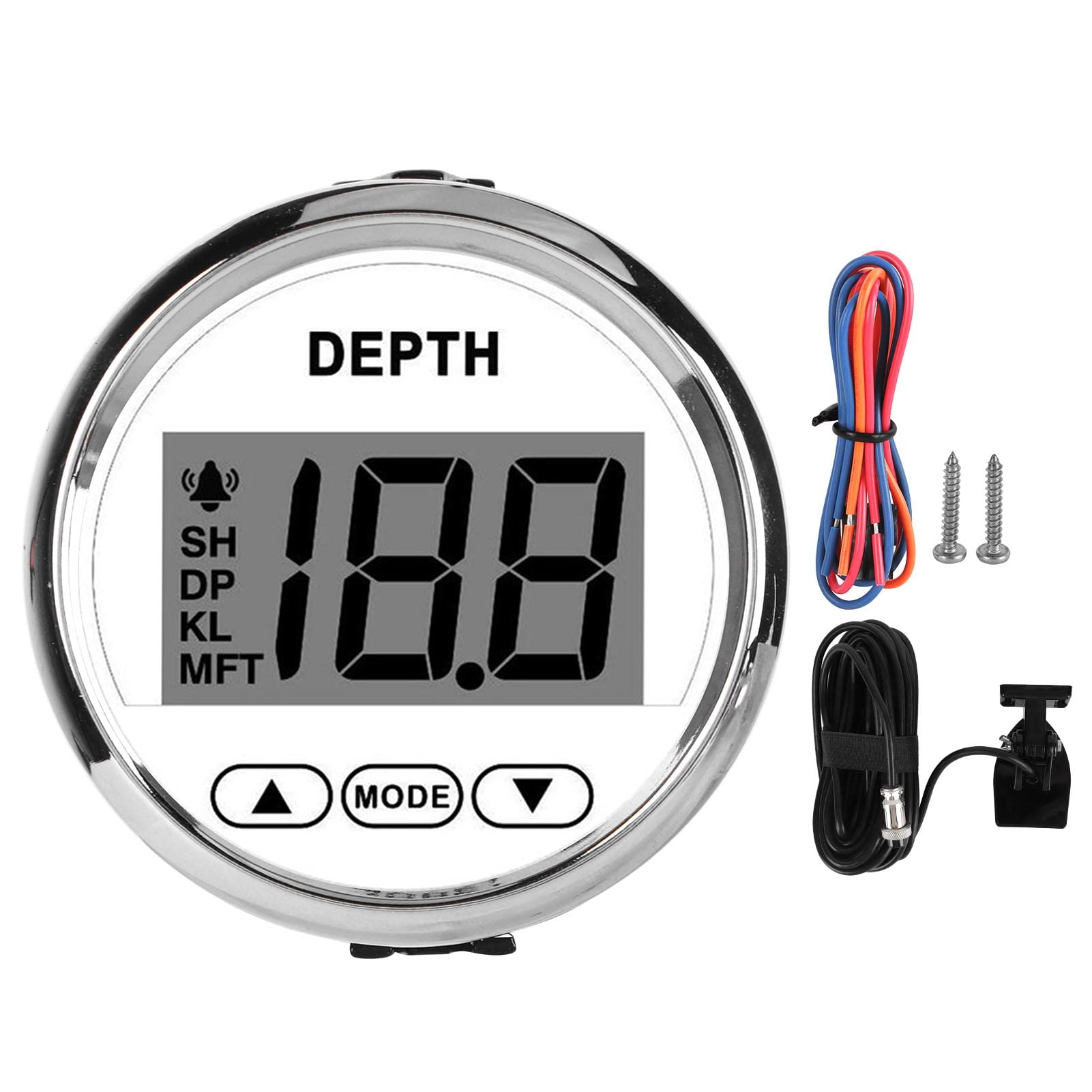 Depth Finder,Depth Gauge,Depth Sounder,Waterproof Dash Depth Finder Transducer With White Backlight For Yachts Boats,Dress Depth Sounder