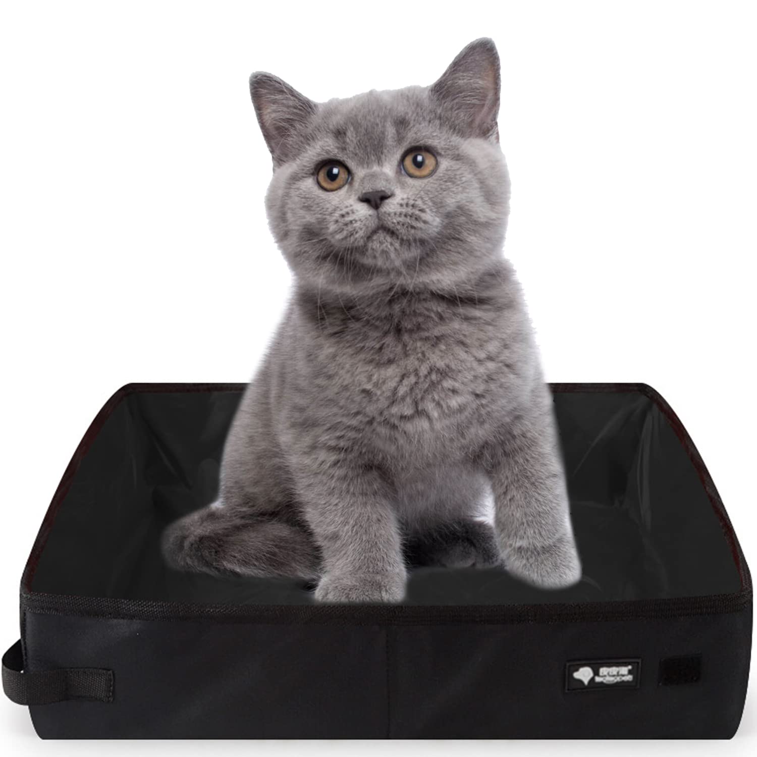 Portable Cat Travel Litter Tray, XXL Foldable Travel Cat Litter Box 50 x 40 cm, Large, Waterproof, Easy to Clean for Kitten Indoor Outdoor Camping Car Travel Toilet, Black