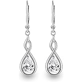 Infinity Birthstone Earrings 925 Sterling Silver Pear Birthstone Dangle Earrings Birthday Mothers Day Anniversary Christmas Earrings Jewelry for Women