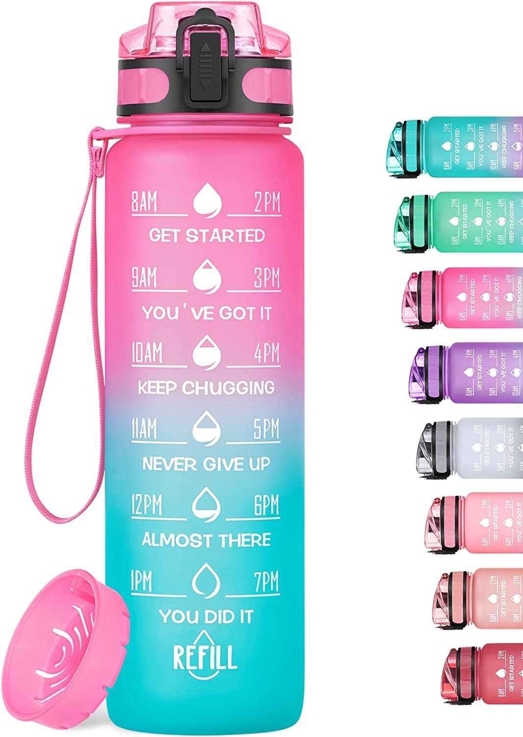 MEITAGIE 1000ml Motivational Water Bottle with Time Mark, Leakproof BPA Free Tritan Water Bottle with Fruit Strainer, Perfect for Fitness, Gym and Outdoor Sports