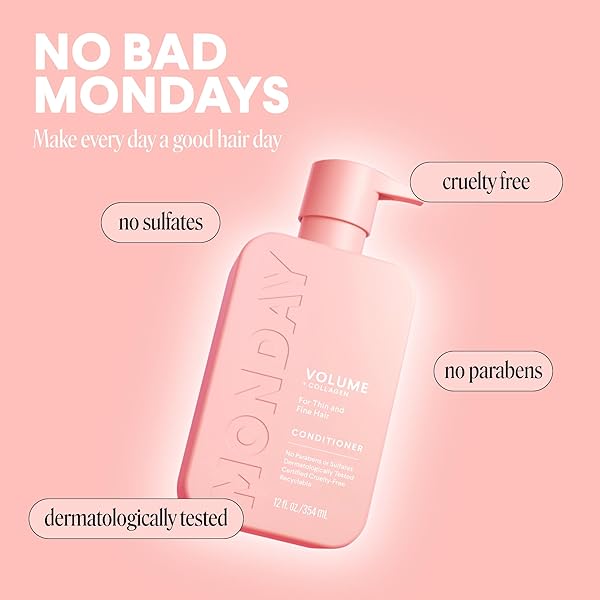 MONDAY HAIRCARE VOLUME CONDITIONER WITH HYDROLYZED COLLAGEN, COCONUT OIL, SHEA BUTTER & MACADAMIA OIL FOR THIN, FINE & FLAT HAIR 354 ML