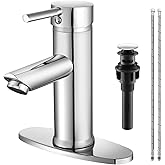 SGUVK Bathroom Faucet Chrome Single Handle Bathroom Sink Faucet with Pop-Up Drain Vessel Sink Faucet Modern RV Lavatory Faucet for 1 or 3 Hole Vanity Countertop Installation