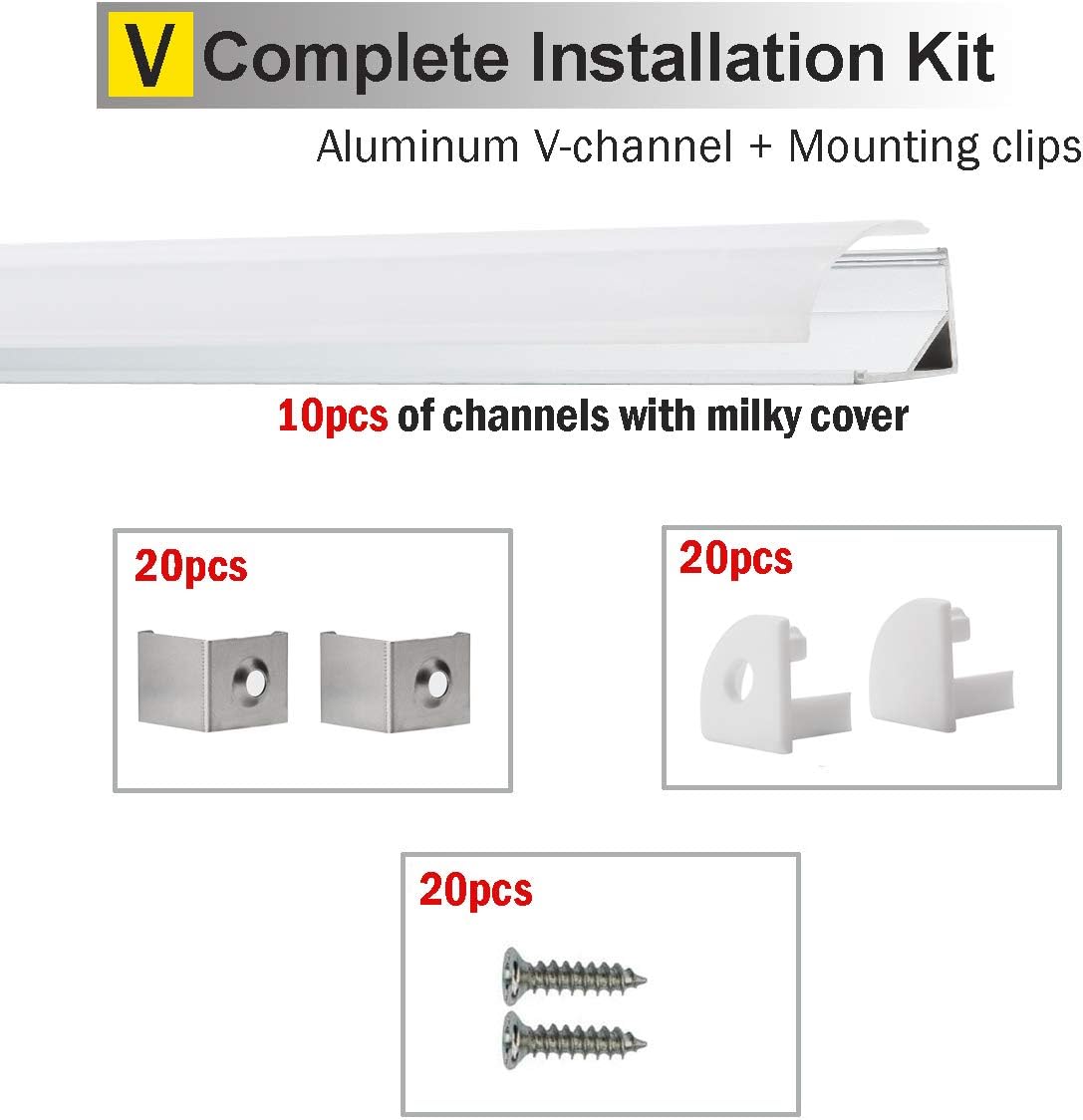 Led Profile V 10-Pack LED Profile Aluminium V-Shape 1Meter/pcs for LED Strip Lights ...