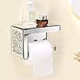 TACIDON Crystal Crush Diamond Toilet Paper Holder with Mirrored Shelf. Silver Modern Toilet Paper Holder Wall Mounted, Glamorous Mirror Toilet Paper Roll Holder for Bathroom Washroom.