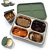 Nature Crate Stainless Steel Lunch Box for Kids 3 and older - 3 Pieces: Stainless Steel Bento Box & 2 Snack Containers for Kids - Dishwasher Safe, Eco-Friendly, BPA Free, Leak Proof - Green