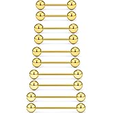Kwoencxi 16G 14G 12G Gold Nipple Piercings Tongue Rings Externally/Internally Threaded Hypoallergenic 316L Surgical Steel Nipple Tongue Barbell Piercing Jewelry for Women Men 12mm 14mm 16mm 19mm 22mm