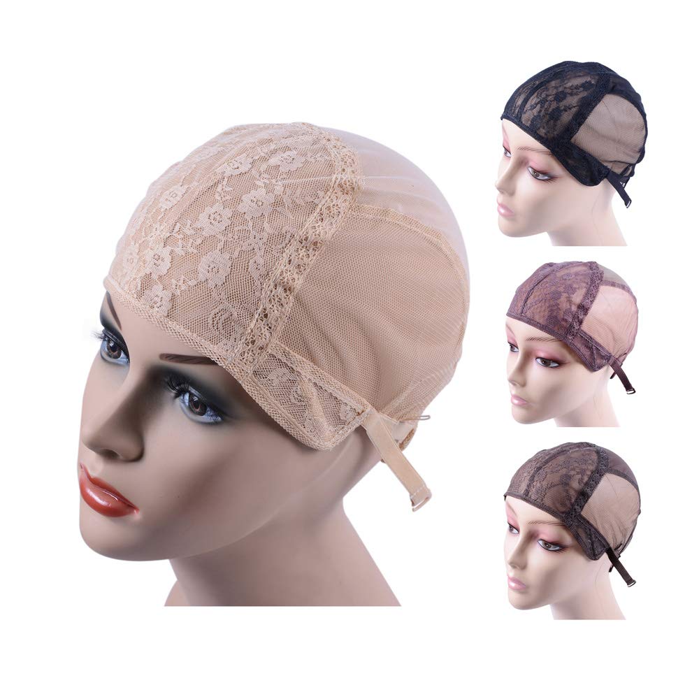Double Lace Wig Cap for Making Wigs With Adjustable Strap on the Back Glueless Wig Caps Hairnets (Blonde M 54cm)