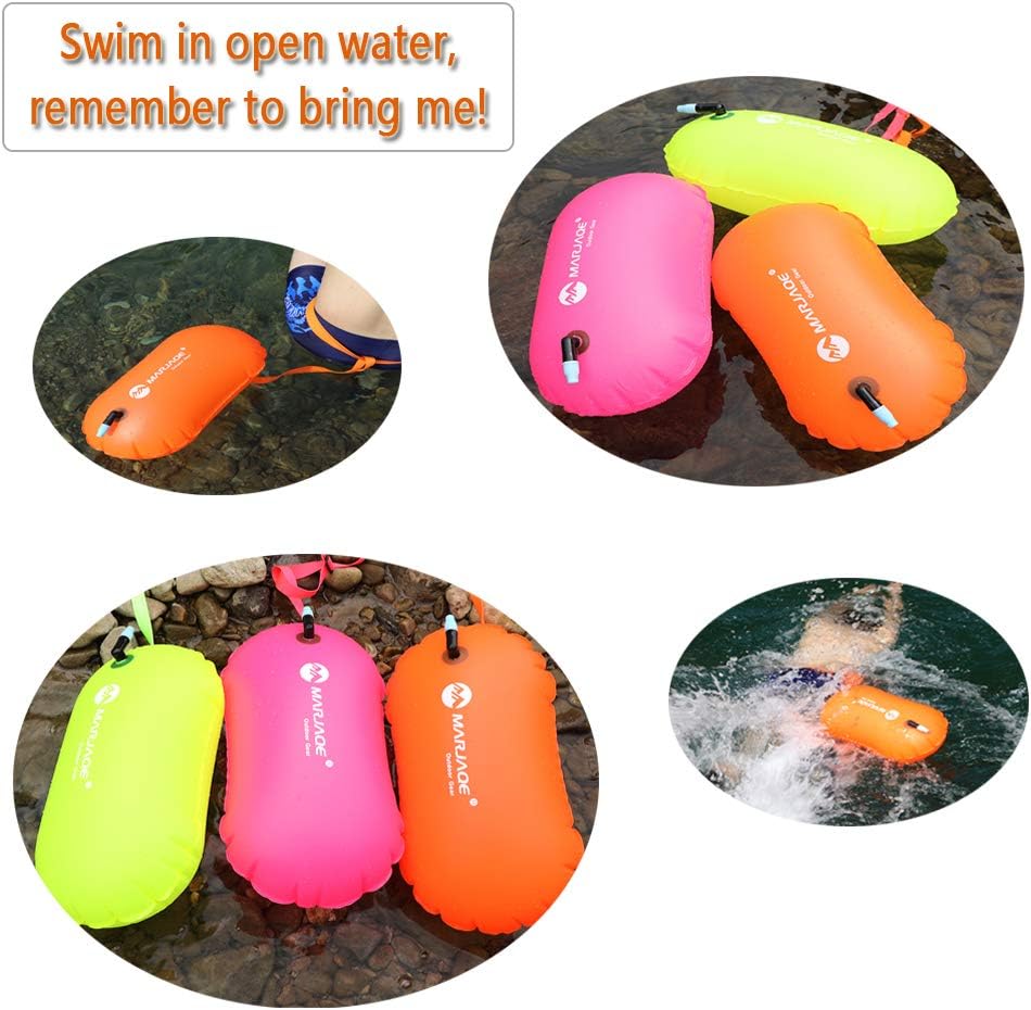 MARJAQE Swim Buoy for Open Water Swimmers Triathletes Kayakers Snorkelers, Swim Float and Drybag for Open Water Swim Buoy Float for Safer Swim Training (Orange) : Sports & Outdoors