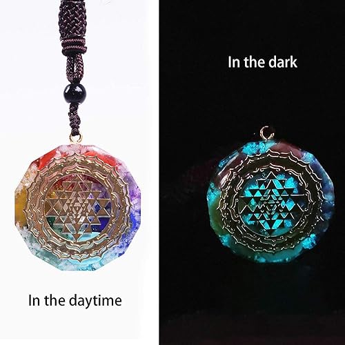 Day Day Up Orgonite Necklace Sri Yantra Luminous Pendant Sacred