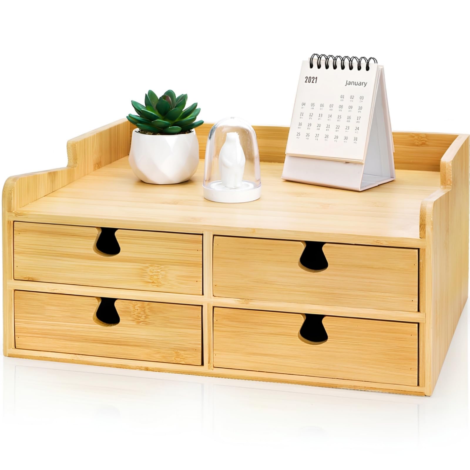 Photo 1 of Eorbow Bamboo Desk Organizer with Drawers, Small 3 Tier Desktop Drawers for Countertop, Mini Tabletop Storage Containers with Anti-scratch Pads for Home Office Supplies Makeup, No Assembly Required