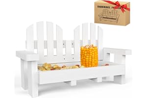 ANSTEEP Wood Squirrel Feeder for Outside, White Bench Chair Squirrel feeders Durable Squrrill Picnic Table with 2 Corn Cob Holders for Chipmunk Squirrels…