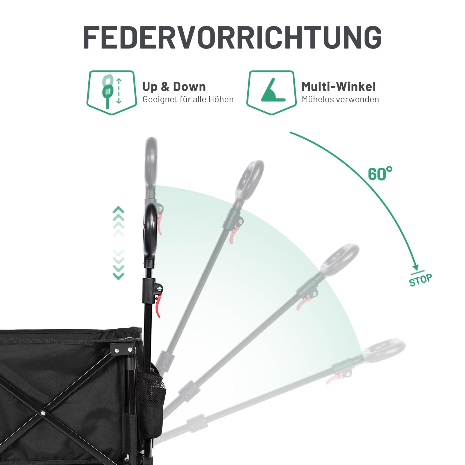 TIMBER RIDGE XXL Bollerwagen Faltbar Transportwagen mit Seitentasche Getränkehalter verstellbarem Griff, Gartenwagen für Alle Gelände, Draussen Camping Einkaufen 7