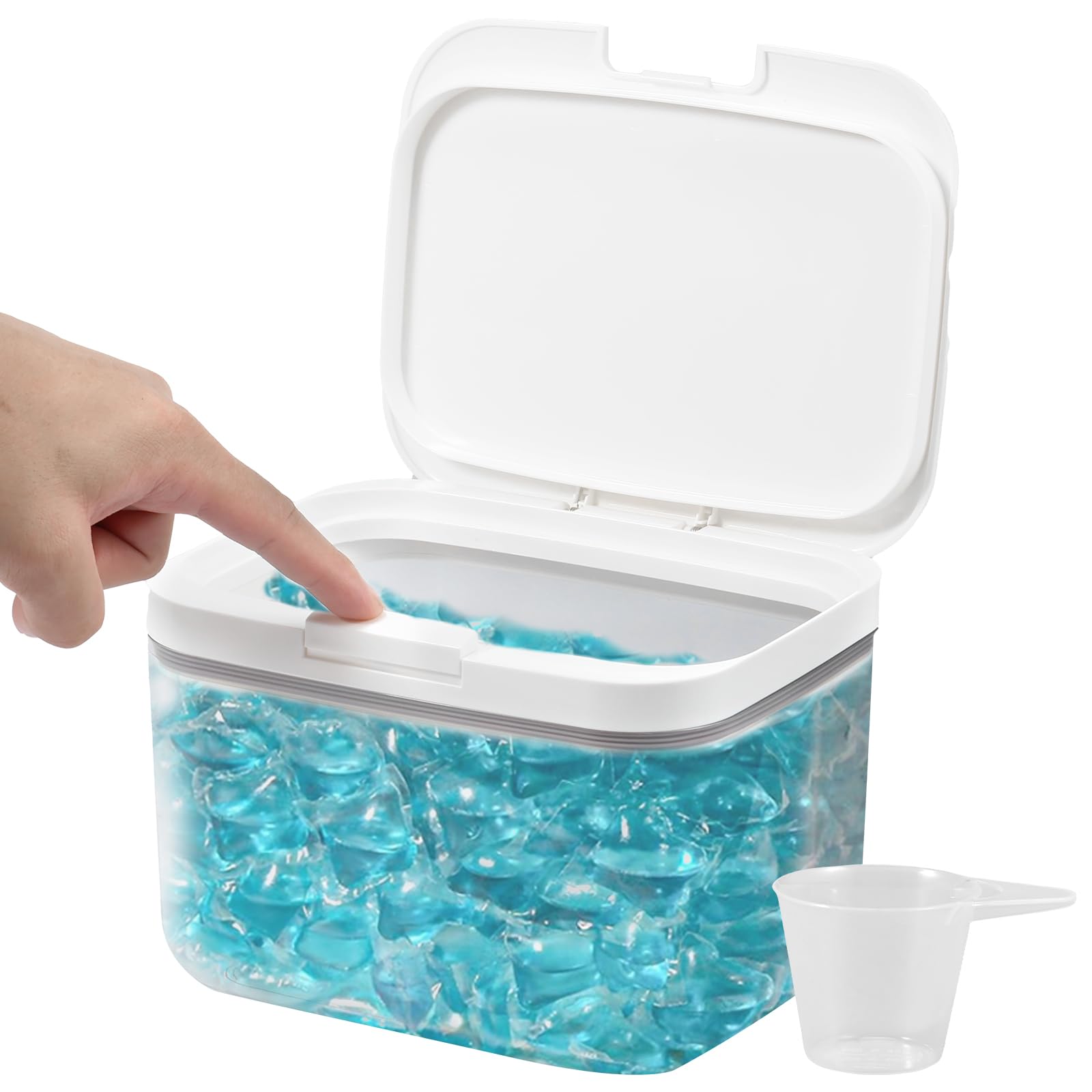 Jokapy Laundry Pod Storage Container 2.8L Automatic Pop Up Laundry Detergent Storage,Laundry Powder Storage Container with Scoop Airtight Dishwasher Powder Holder,Washing Beads Storage Sealed