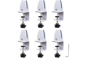 Jhanw Sneeze Guard Support Clips for 1/8" to 1" Thick Panel, Adjustable Desk Divider Clips, Aluminum Desk Partition Clamp, Acrylic Plexiglass Partition Clips White, Desk Privacy Panel Clamps 6 Pack